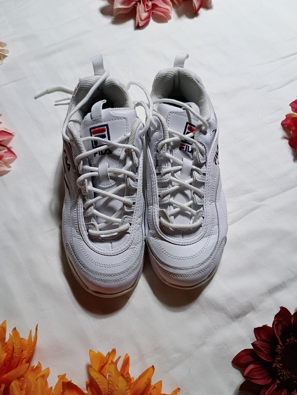 Fila Women's White Athletic Sneakers with Navy & Red Logo
